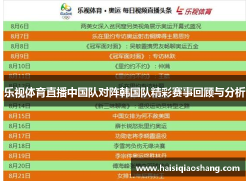 乐视体育直播中国队对阵韩国队精彩赛事回顾与分析